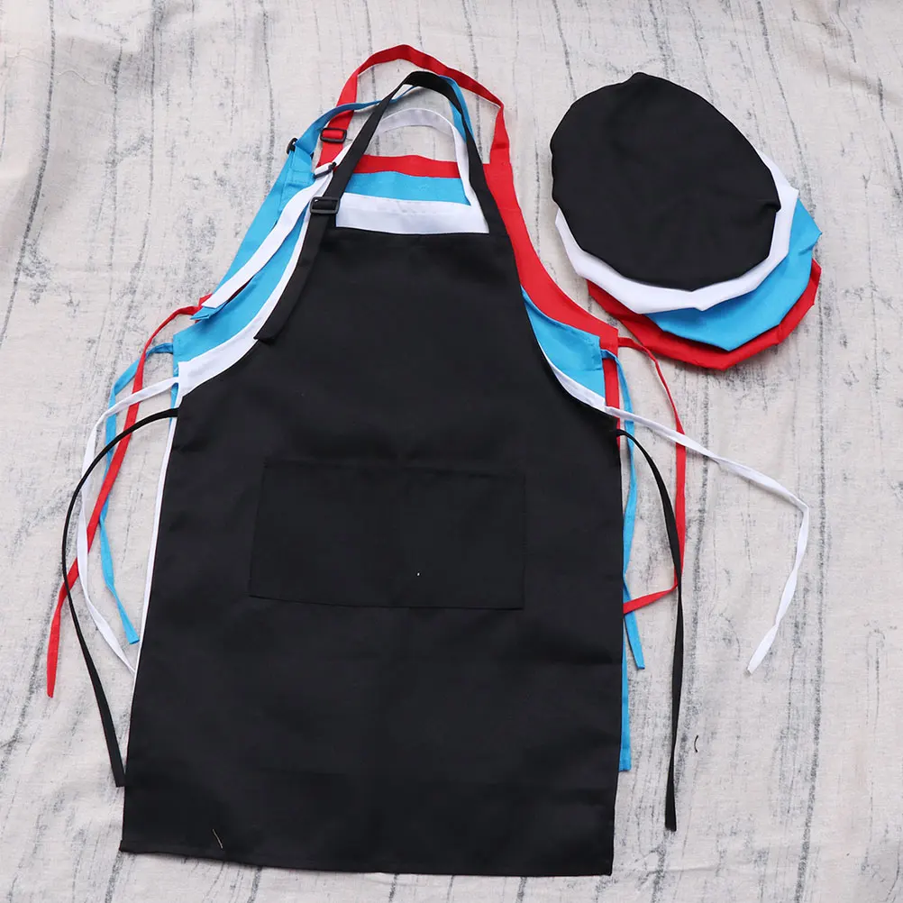 1Set Cooking Apron Hat Set Black Size L Adjustable Neck Waist Kitchen Baking Party Art Painting Clothes