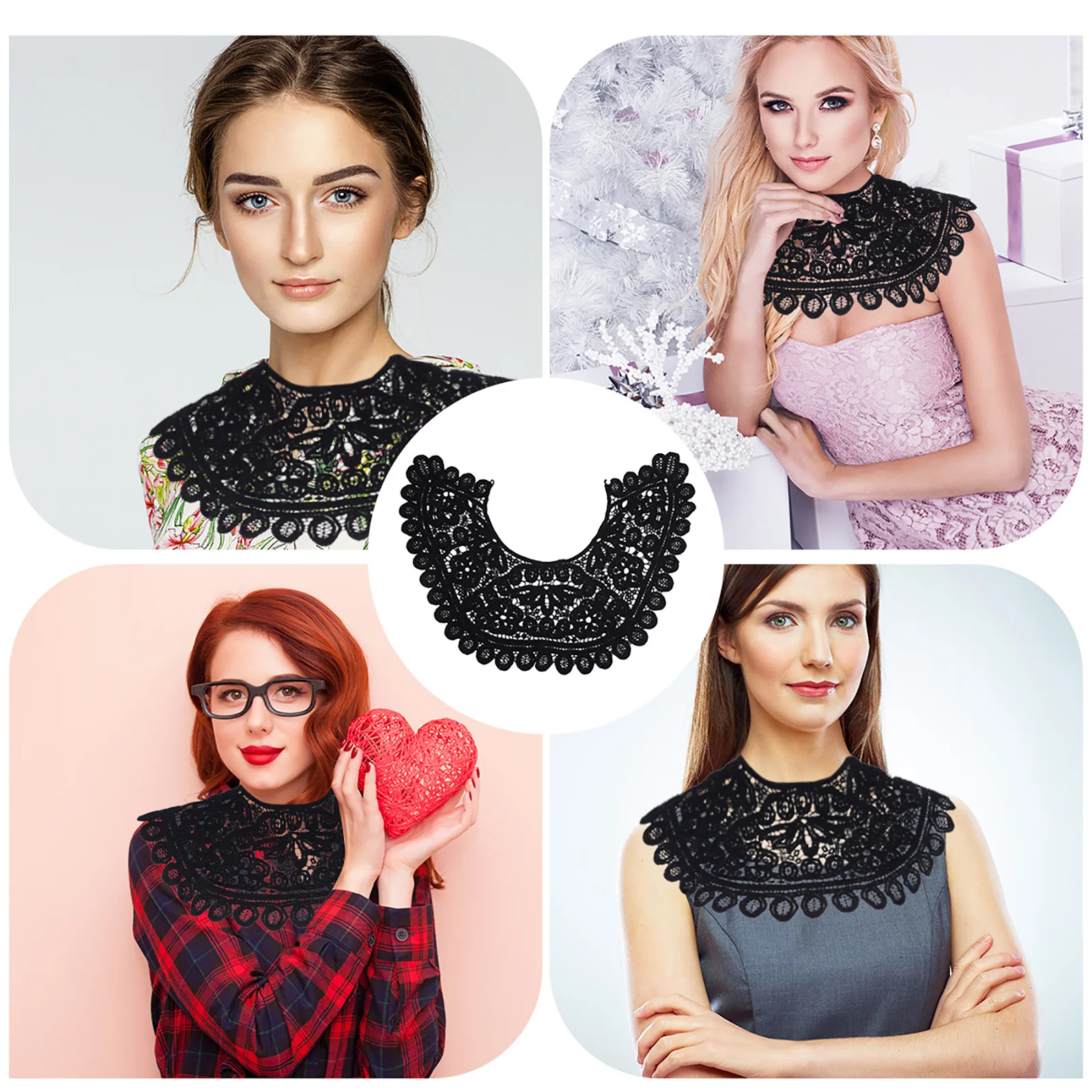 

Small Lace Collar Hollow Lace Round Neck Cashew Flower Edge Pearl Button Detachable Women's Clothes Accessory Clothes Accessory