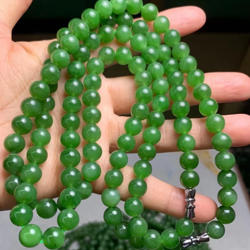 Hetian Jade 8mm Women's Necklace Green Sweater Chain