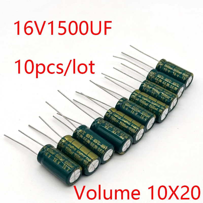 10pcs/lots 16V1500UF 10*20 High Frequency Low Impedance Aluminum Electrolytic Capacitor 1500uf 16v