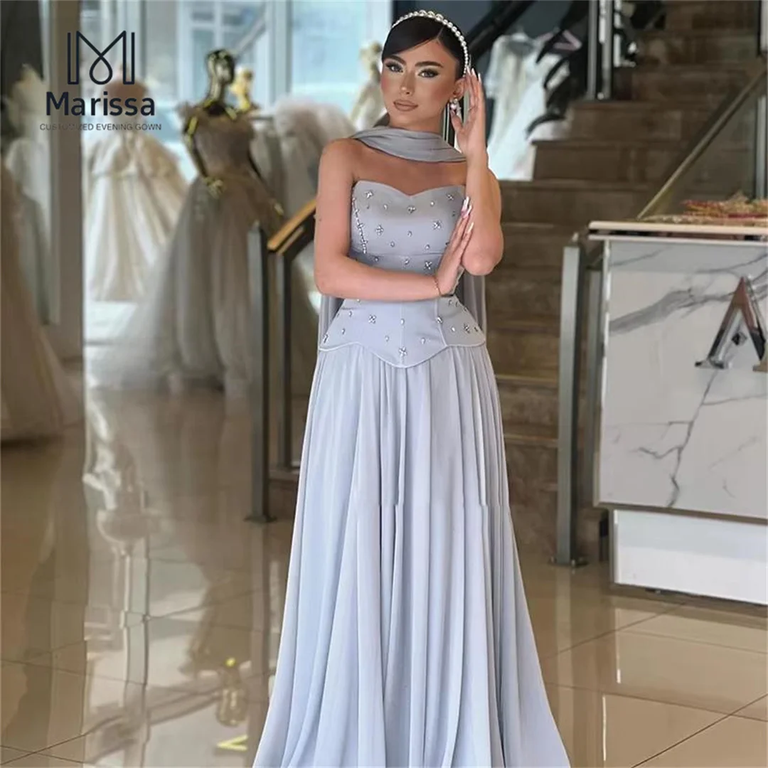 マリッサボールガウンカスタムメイドパーティードレス結婚式用クリスタルサテンイブニングドレス D/パーティー A ラインチュールリボン肩付き