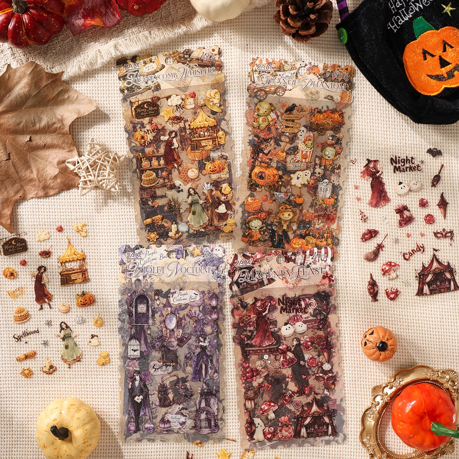 4sheets Halloween Gala Sticker Pack for Journaling Scrapbooking  DIY Craft Set Material handmade Diary Album Junk Journal