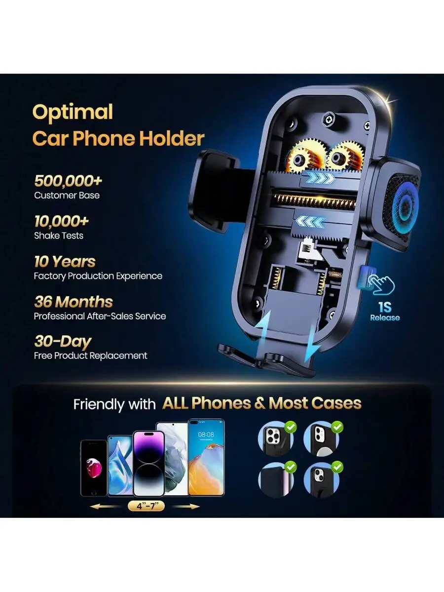 

Air Vent Car Phone Holder For All Phones Thick Cases 4-7 Inch Hands Free Clamp Mount