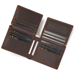 Male Genuine Leather Short Wallet Multi-slot Cash Clip Purse Business Thin Card Holder Bifold Men's Small Purse With Photo