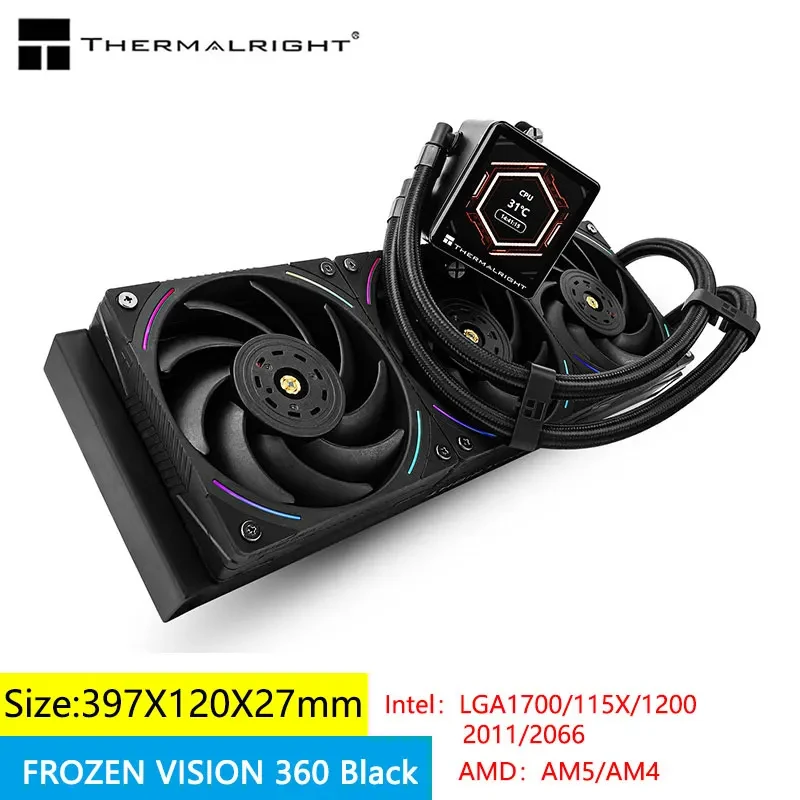 Thermalright Frozen Vision 360 Black One -in -one Water Cold Radiator/2.88 LCD Screen/Support Custom Image/Video/Animation