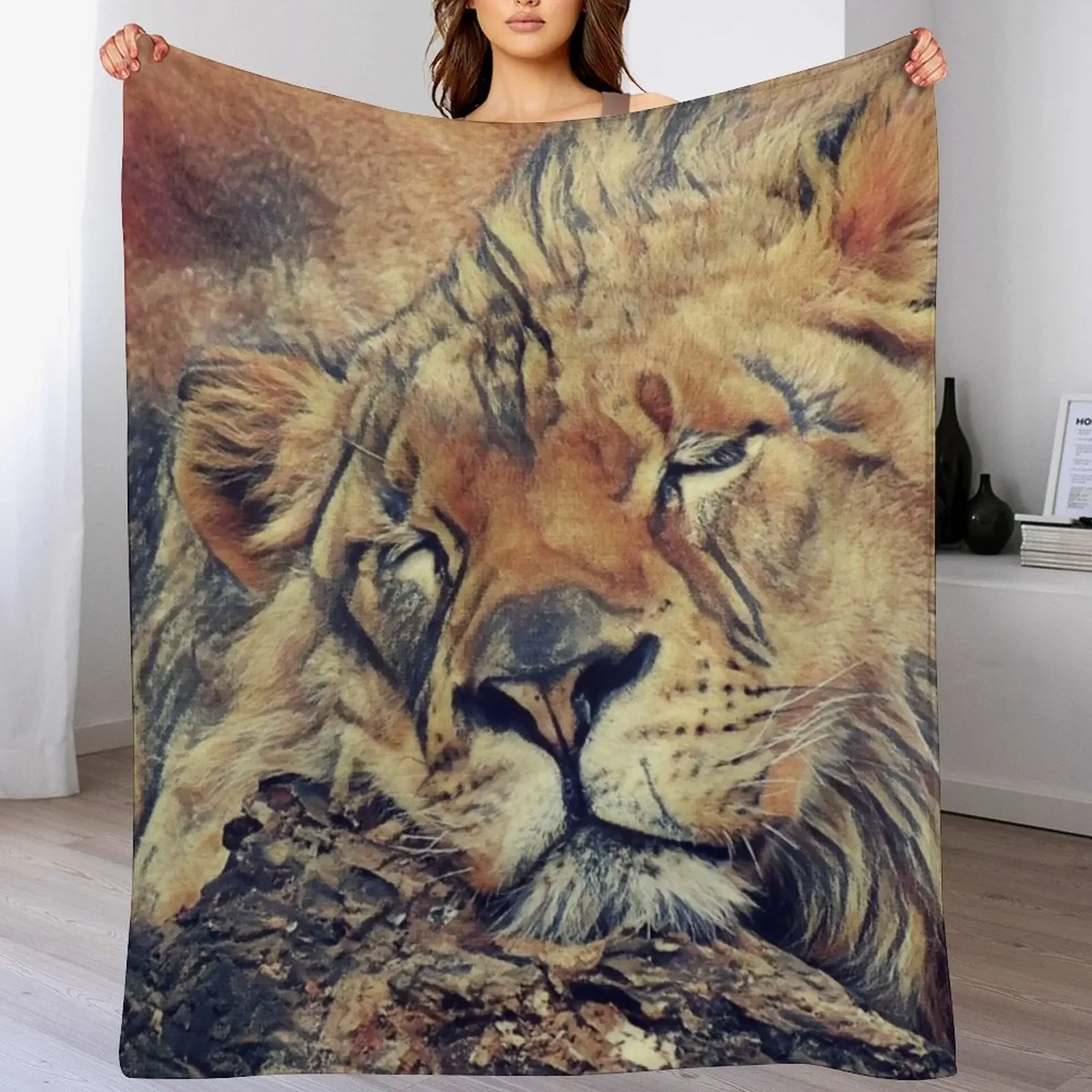 Sleepy Lion Throw Blanket Breathable Lightweight Blanket for Adults Kids