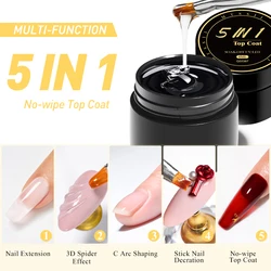 MTSSII 8ml 5 IN 1 No-wipe Top Coat Reinforcement Gel Nail Polish Efficient Function Adhesive Water Nail Art Gel DIY Design