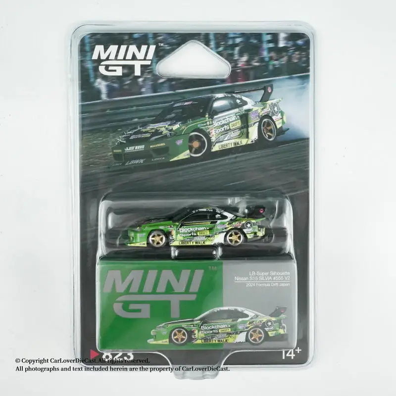 

MINI GT 1:64 #823 Nissan LB-Super Silhouette S15 Silvia #555 V2, 2024 Formula Drift Japan Green Alloy Die-cast Model