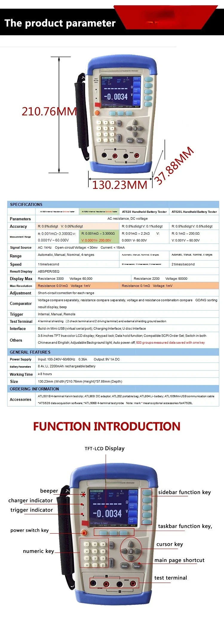 AT525D UPS en línea medidor de voltaje de batería de 200 V