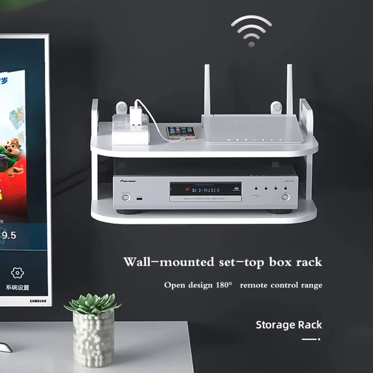 

Wall Mount Storage TV Box Router Shelf Set-Top Bracket Holder Mini PC DVD Player Stand Rack Aluminum Single-Layer Space