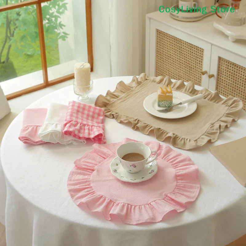[CL]1Pc 미니멀리스트 스트라이프 프릴 플레이스매트 - Photography Food 리뷰 및 가격