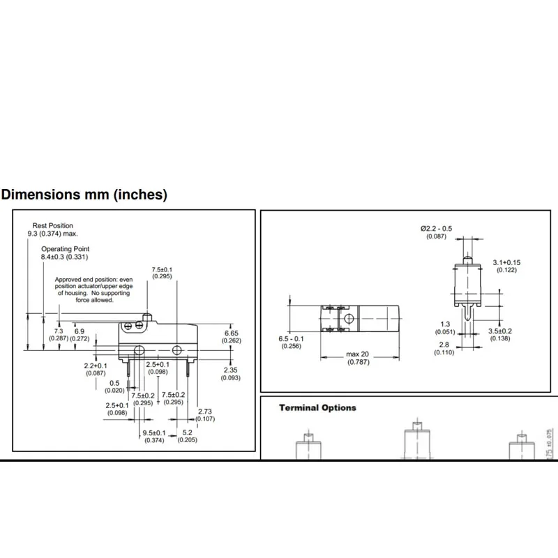 1PCS German CHERRY DC3 DC3C-K7LC waterproof and dustproof micro switch, curved foot 3 foot with handle swing rod 0.1A250V