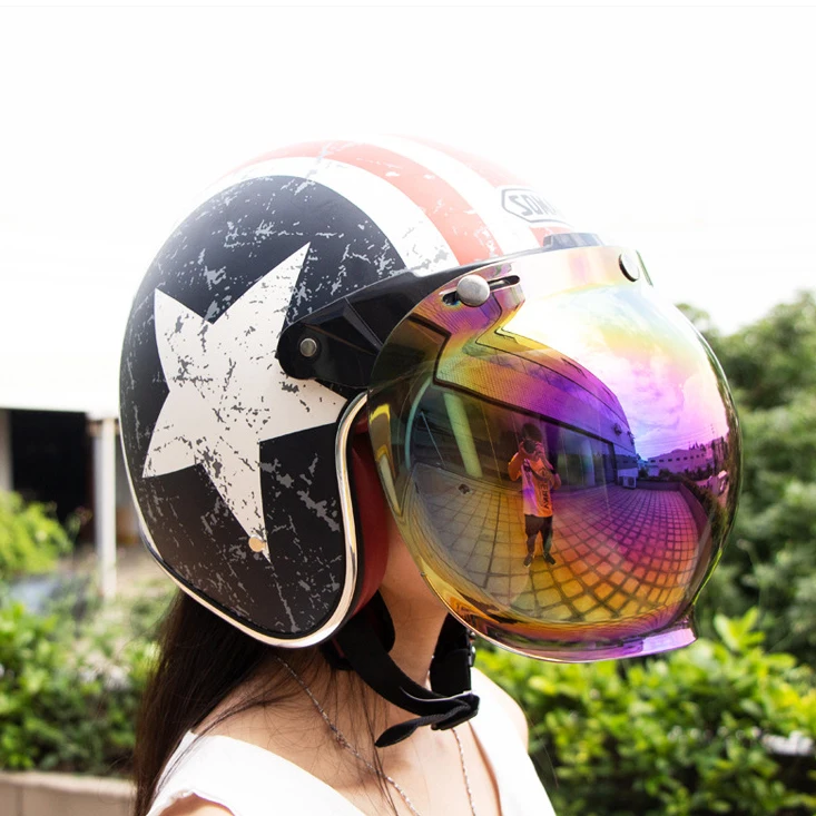 خوذة دراجة نارية فقاعة درع قناع مكافحة الضباب الأشعة فوق البنفسجية حماية HD عدسة لخوذة الرجعية مفتوحة الوجه نصف خوذة فقاعة نظارات عدسة