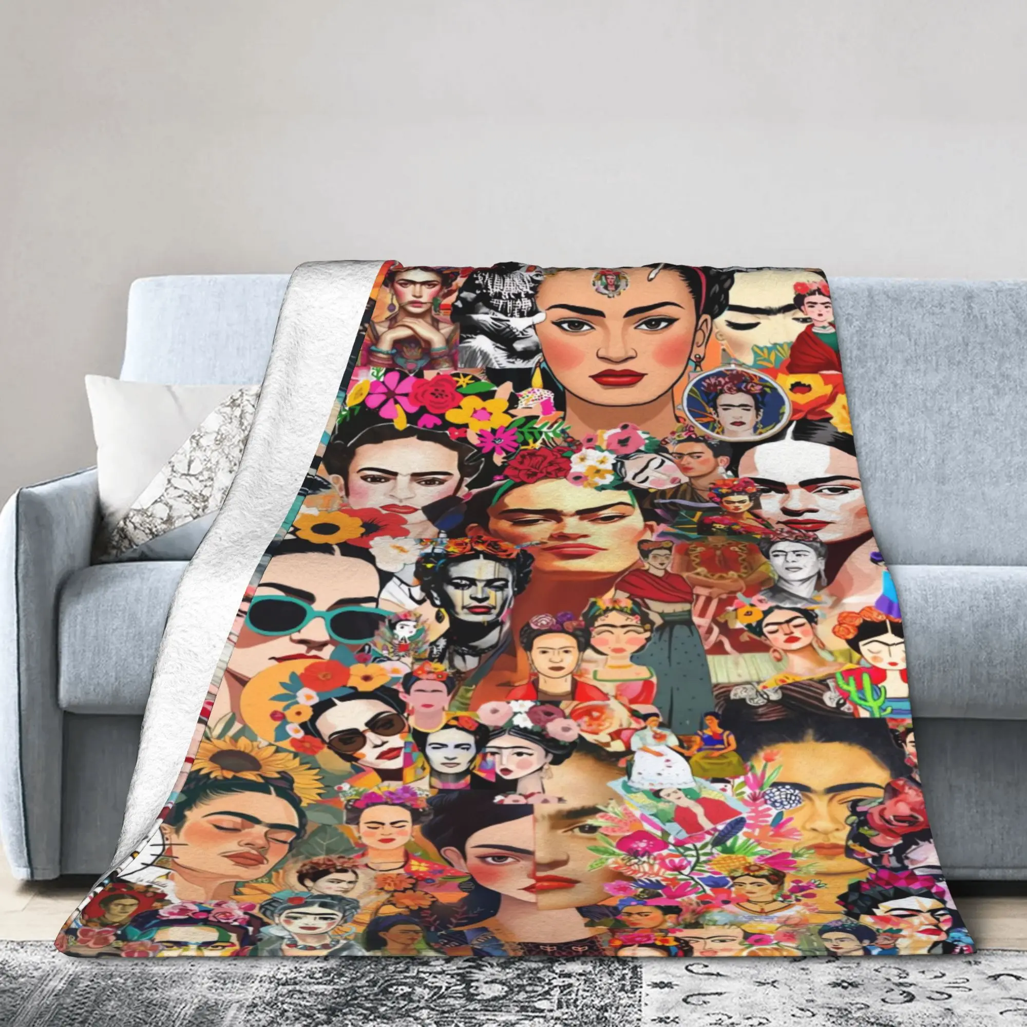 F-Frida K-Kahlo Flower Print Blanket  Warm Soft Aesthetic Plush Bedding Throws For Bedroom Travel Flannel Bedspread Bed Cover