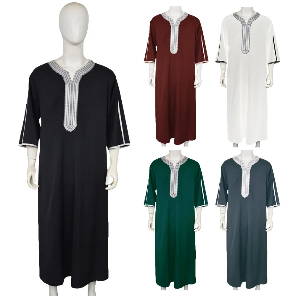 

Мужская мусульманская тоба, традиционная исламская одежда Ближнего Востока, вышитый свободный кафтан с коротким рукавом, арабская абайя, этническая одежда