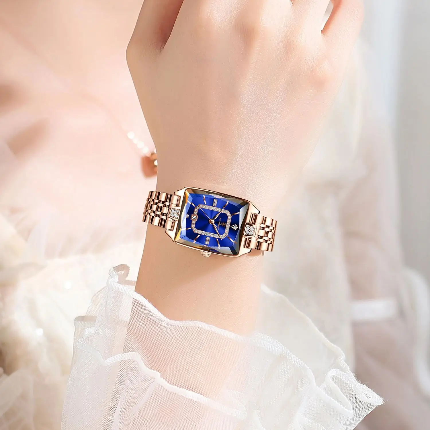 POEDAGAR ساعة يد نسائية كاجوال فاخرة من الفولاذ المقاوم للصدأ مقاومة للماء للتاريخ ساعة يد نسائية كوارتز عالية الجودة