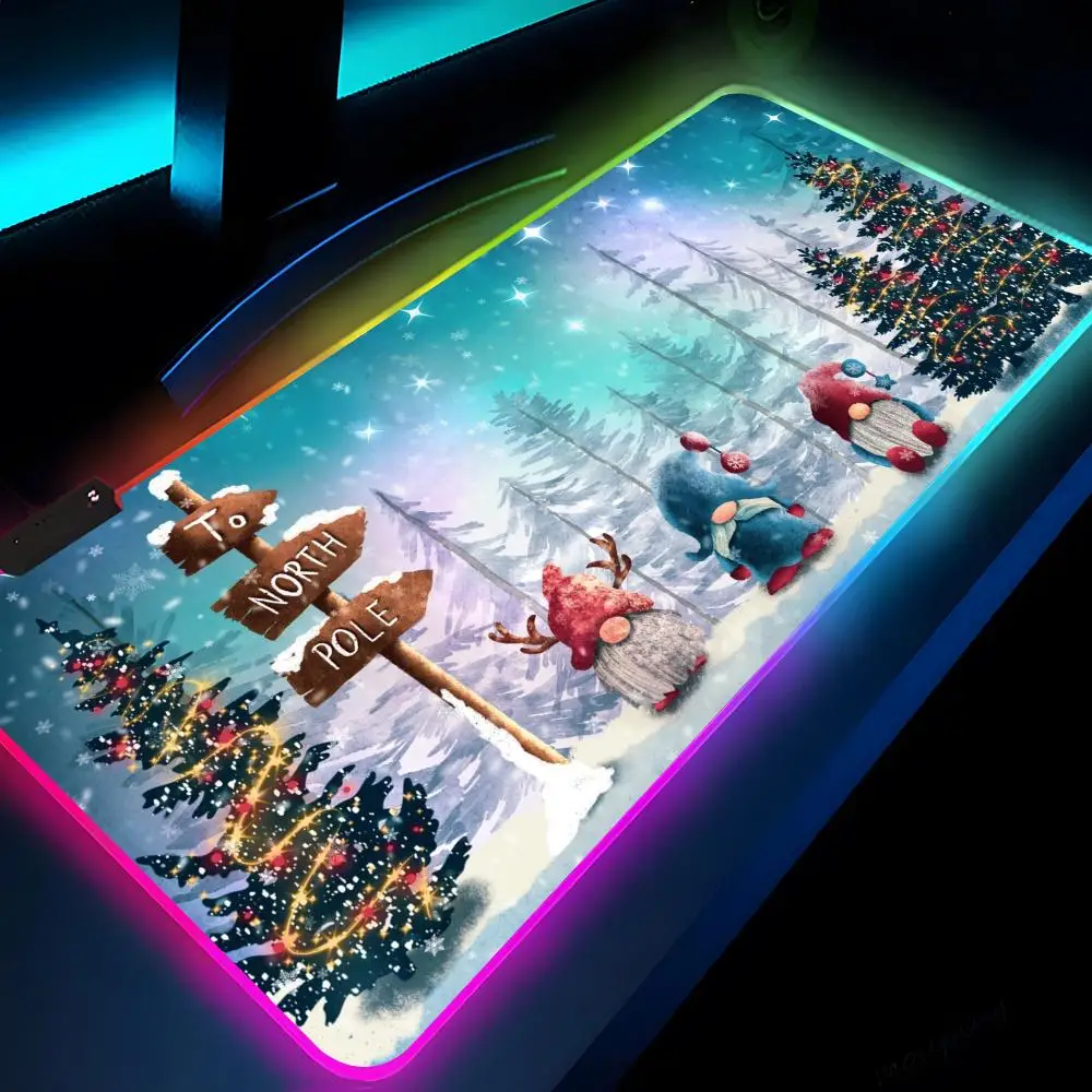 Tapis de souris de jeu LED de Noël, tapis de souris, tapis de table, PC, bureau, cadeaux, RVB, clavier, polymères, média, 700x300