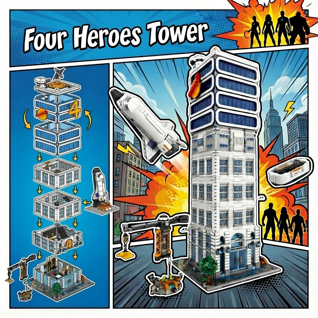    ชุดตัวต่ออาคารหอคอยสี่ฮีโร่ 6135 ชิ้น ชุดประกอบอาคารแบบโมดูลาร์ ของเล่นสร้างสรรค์ ของขวัญสำหรับผู้ใหญ่