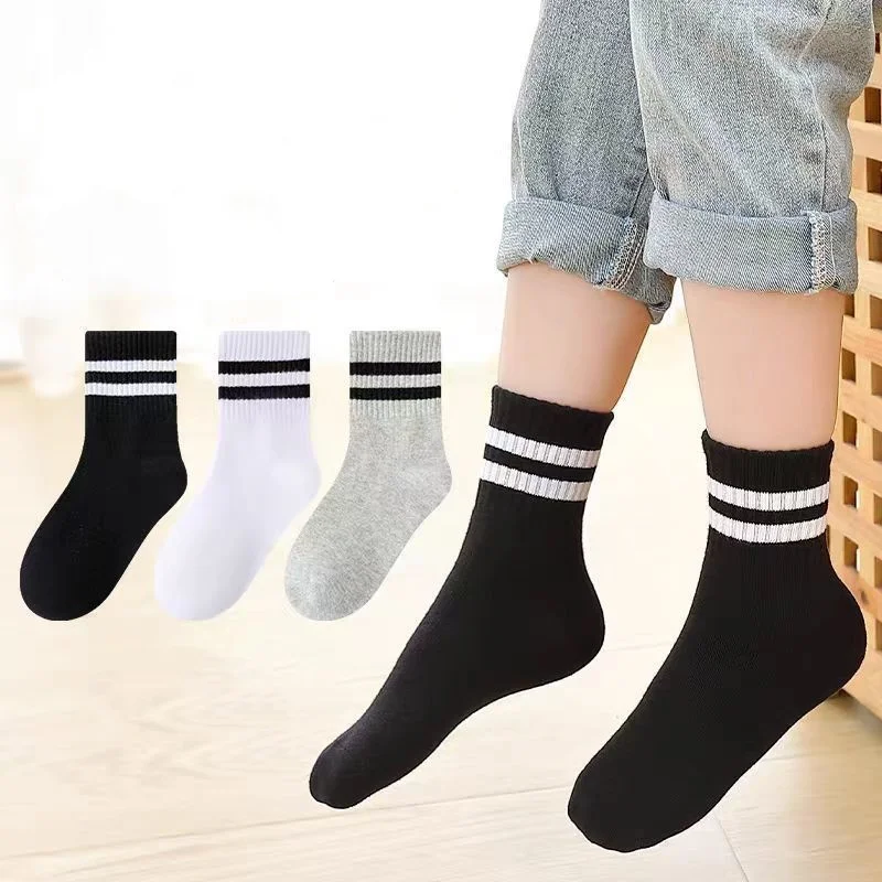 Lawadka 5Pairs/set Boys Girls Socks For Kids White Black Gray Cotton Children\'s Socks Student Sport Autumn New Sock 2 to 11Years
