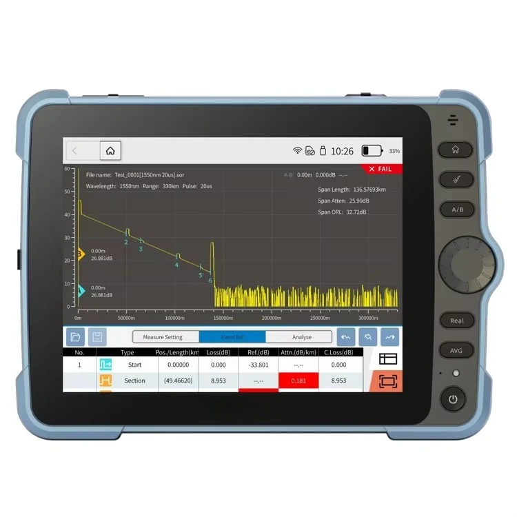 8-Inch Touch Screen OTDR 49dB Dynamic Range For SM/MM/PON Network TestingOTDR T-OT750