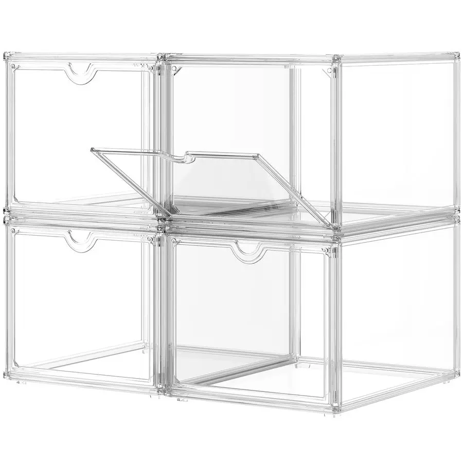 

Shoe Storage Boxes Stackable, Display Case With Magnetic Door, 4 Pack Acrylic, Plastic Shoe Boxes With Lids, Sneaker Storage