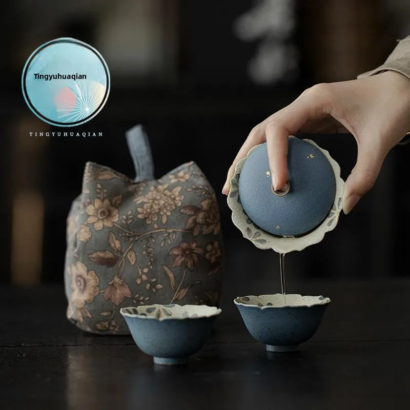 

Portable Hand-Painted Daisy Cover Bowl Tea Cup Set for Ladies Outdoor Single Person Gongfu Tea Brewing Ceramic Tableware