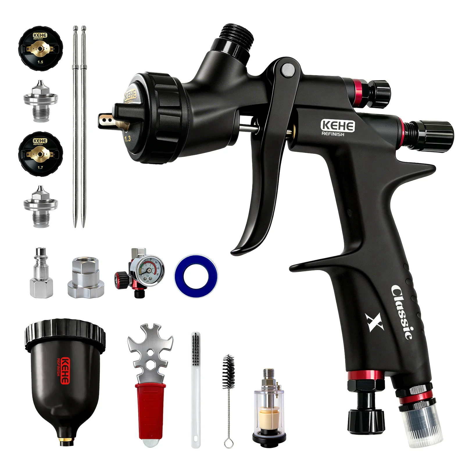 Classic X LVLP Pneumatic Spray Gun 1.3/1.5/1.7mm Stainless Steel Spray Nozzle Ultra-Precision Paint Gun for Car Furniture