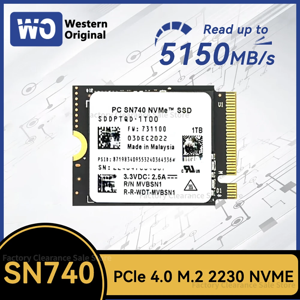 

Western original SN740 2TB 4TB SSD M.2 2230 Gen4 PCIe 4.0 X4 NVMe Solid State Drive for Steam Deck Microsoft Surface ProX PS5