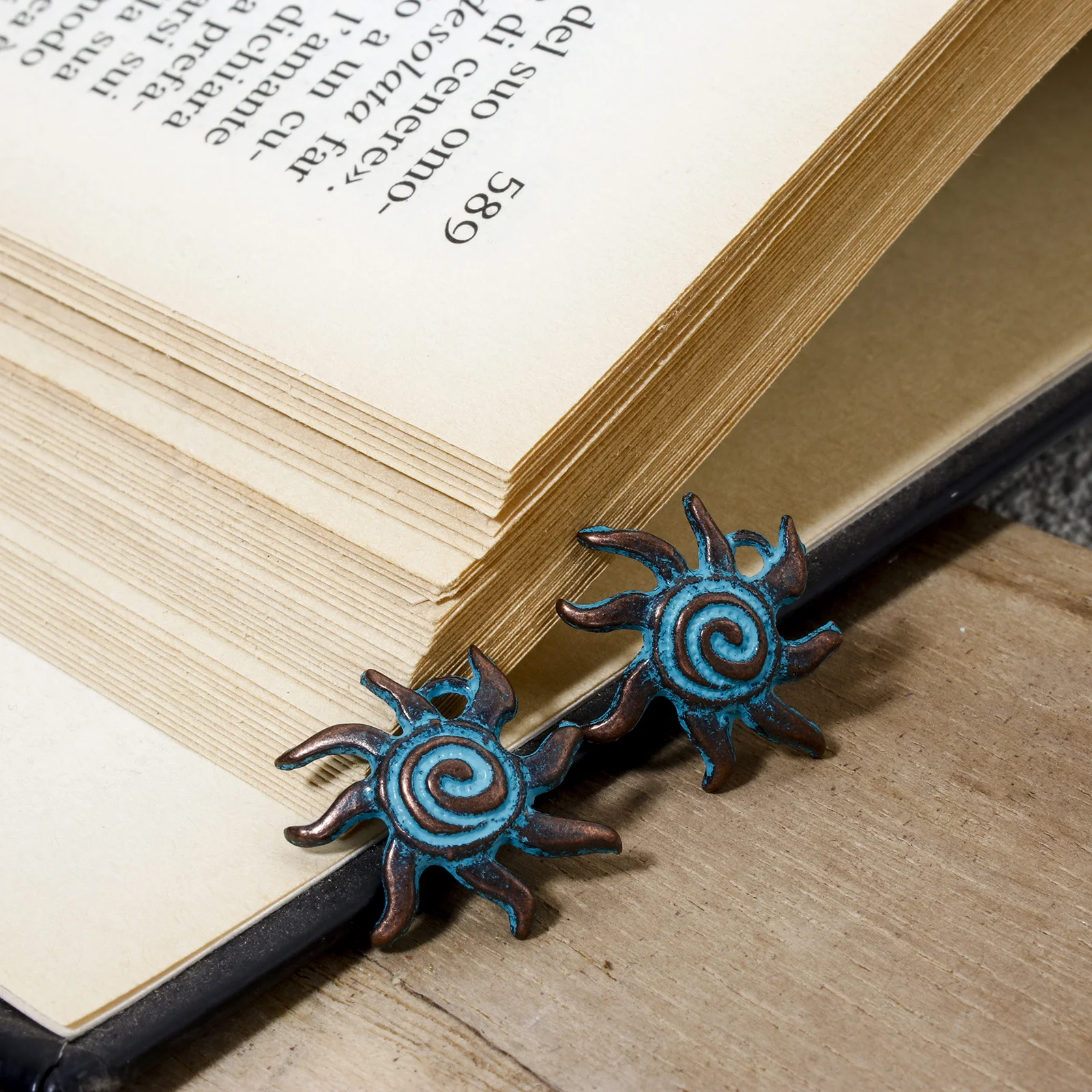 100 PCs Bohemian Patina Charms Antique Copper Blue Flower Sun Metal Zinc Based Alloy Pendants DIY Making Necklace Jewelry