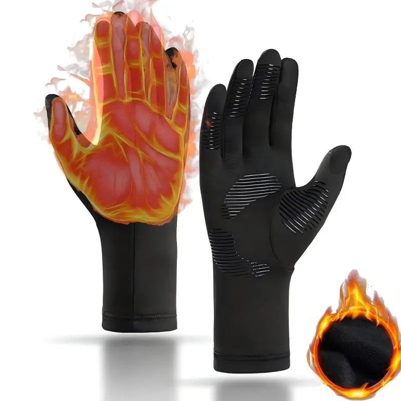 Autumn Winter Cold-proof Running Cycling Gloves Windproof Non-Slip Keep Warm Touch Screen Outdoor Black Sports Glove Men Women