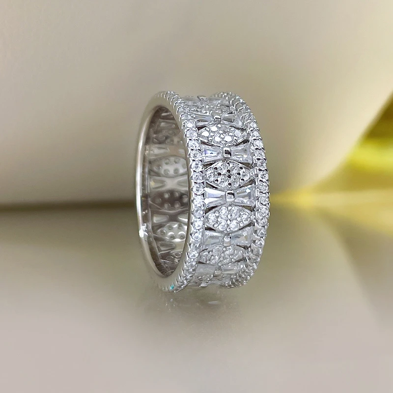 Imported high carbon diamond full diamond row ring with fashionable temperament 925 sterling silver wedding jewelry