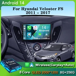 Android 14 Carplay Car Radio For Hyundai Veloster FS 2011 - 2017 Navigation Multimedia Player Stereo WiFi+4G BT DVD 360 Canera