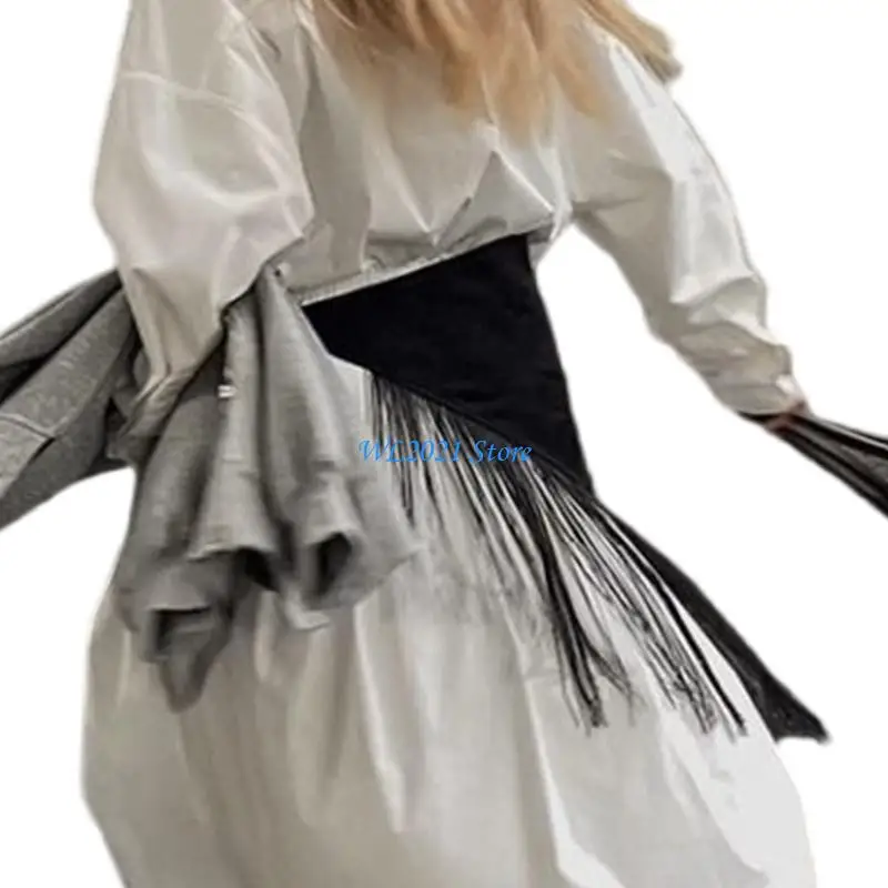 

G5GC Hip Scarf Fringe Belt Waistband Tie Belt Unique Black Decorative Belt Fringe Waistband Tie Belt for Dress