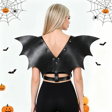 Punk Leder Körperkette Punk Leder Taillenkette Punk Taillengürtel Damen Halloween Fledermausflügel-Gurt, Punk Gothic Leder Verstellbarer Schultergurt, Cosplay Kostüm-Accessoires, Clubwear Outfit, Festival – Detail 4