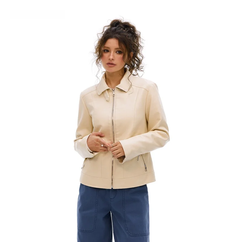 Vone eeE アメリカンレトロレザージャケット レディース ルーズスタイル おしゃれ 秋冬 アウター PU素材 長袖