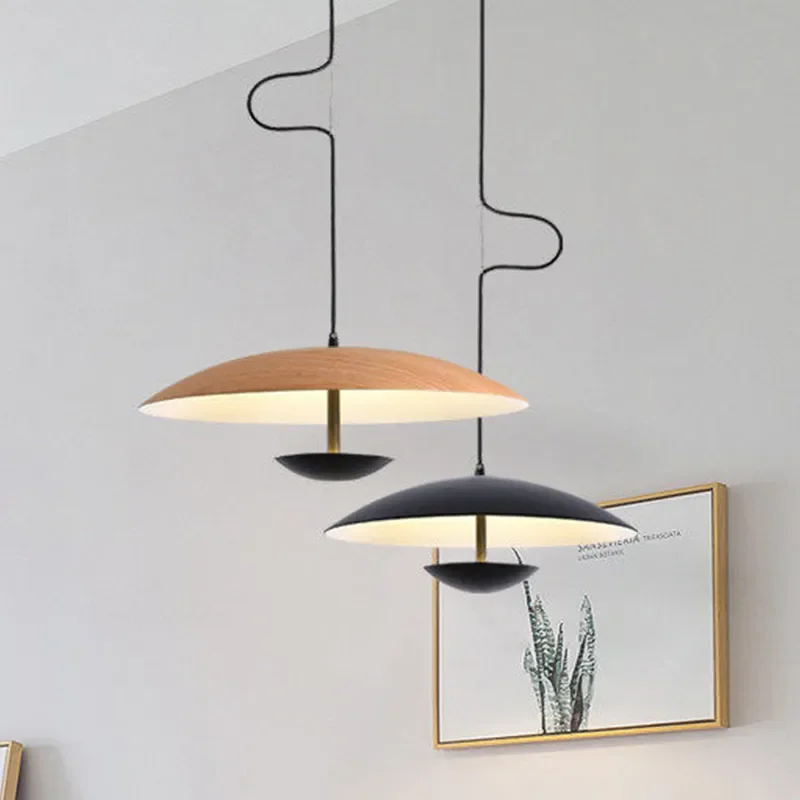 Nordic Simple Led Pendant Lights Wood Grain Black for Table Dining Living Room Kitchen Home Hanging Lamp Indoor Lighting Fixture