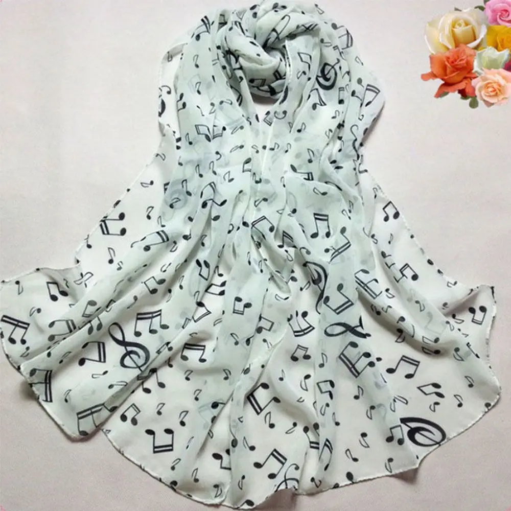 New Arrival Treble Clef Printed Sheet Ladies Gift Accessory Shawl Chiffon Silk Scarf Muffler Music Note Printed Scarf