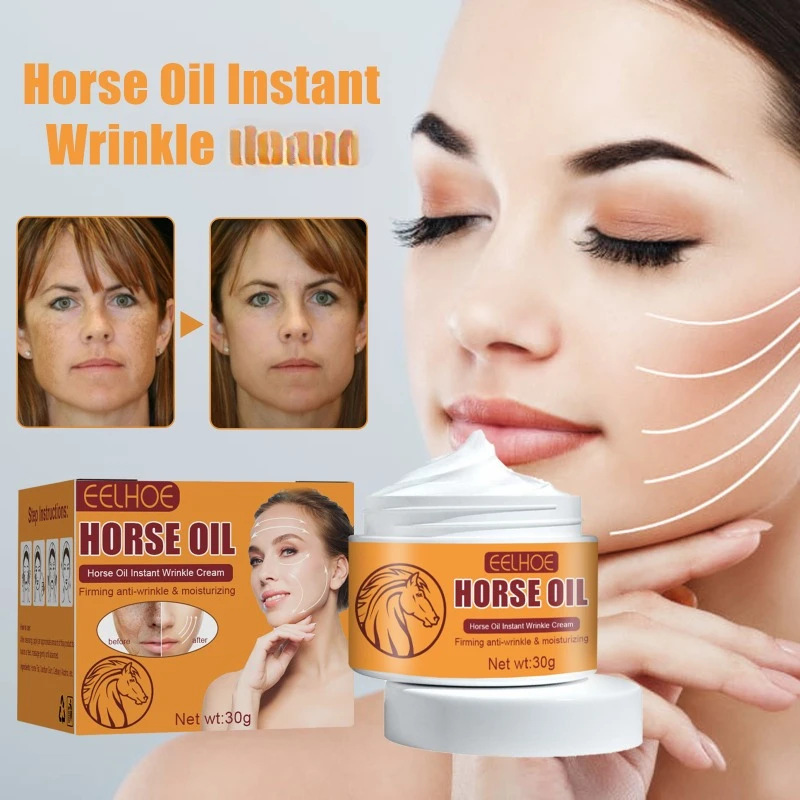 Horse oil instant anti wrinkle cream Anti Aging Lift firming fade fine lines dark spots brighten skin remove Melanin facial care