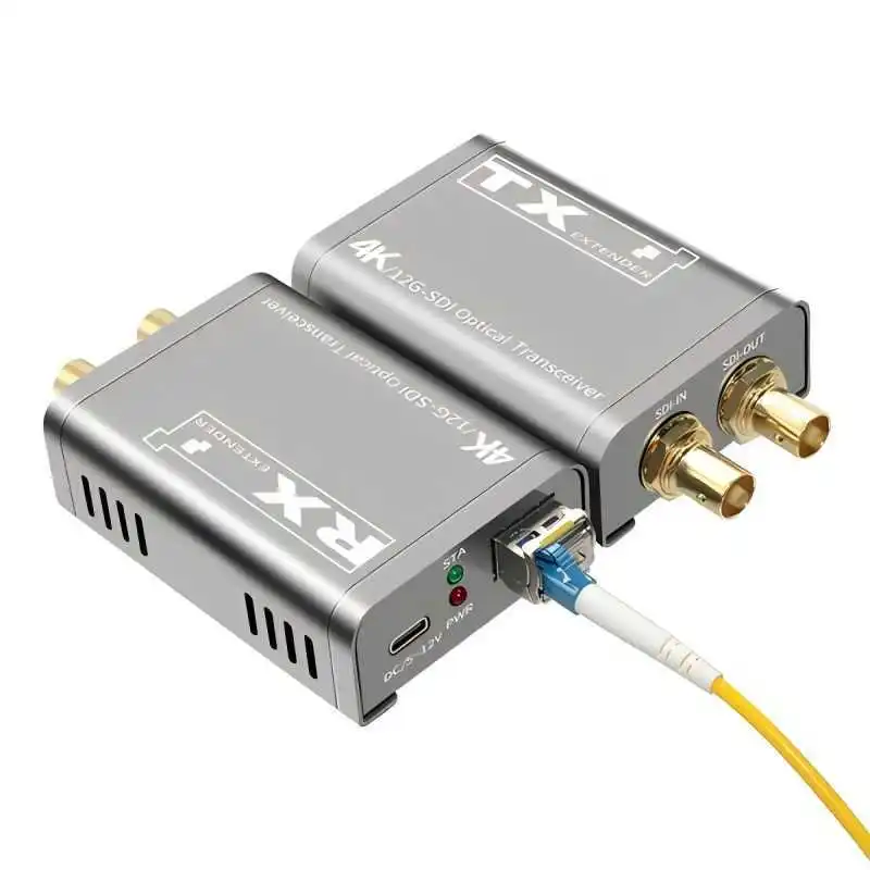 4K 12G SDI Fiber Extender Over LC Fiber Cable 20Km SDI To Fiber Video Transmitter and Receiver Optical Transceiver with Loop SFP