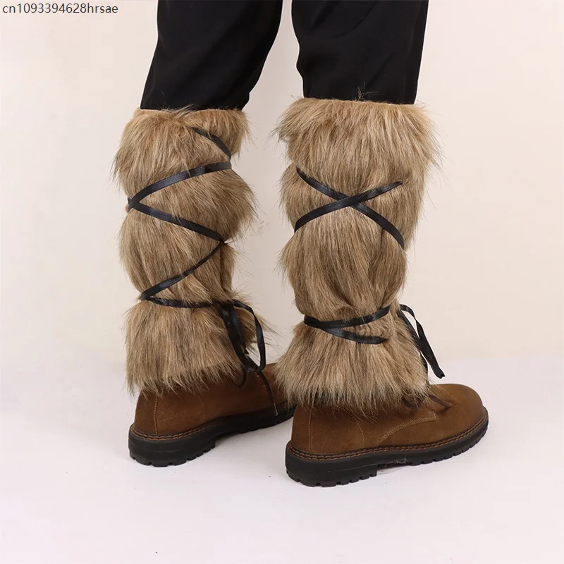 Medieval Imitation Fur Warm Leggings Furry Leggings Boots Cosplay Vikings Knight Dress Up Foot Cover Hunter Pirate Cosplay Props