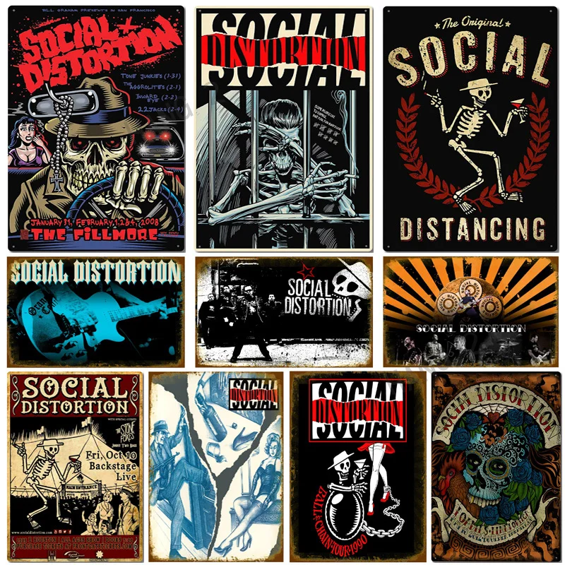 Social Distortion Iron Painting Wall Poster Metal Vintage Band Retro Garage Plaque Decoration Office Hotel Cafe Bar 8x12 Inches