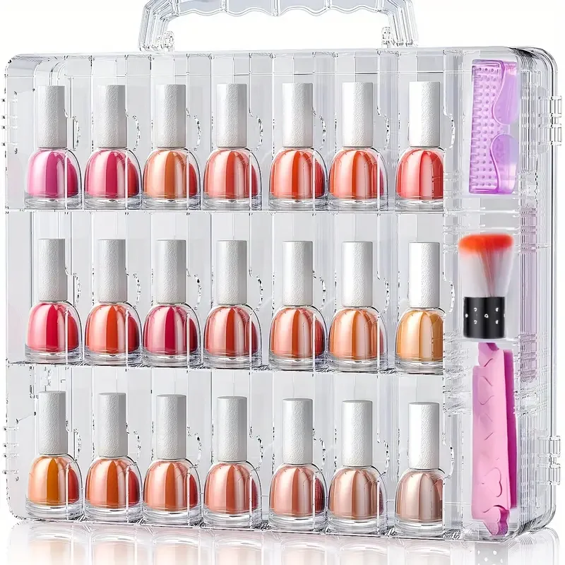 Portable Nail Polish Organizer, Clear, Double Side Nail Polish Holder, Gel Nail Storage, 48 Garrafas com 6 divisórias ajustáveis