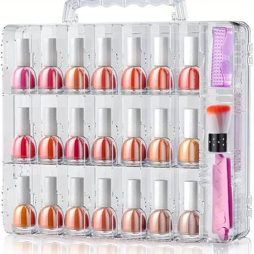 Imagen 1 del producto Organizador de esmalte de uñas portátil, soporte transparente de doble cara para esmalte de uñas, almacenamiento de uñas de Gel para 48 botellas con 6 divisores ajustables
