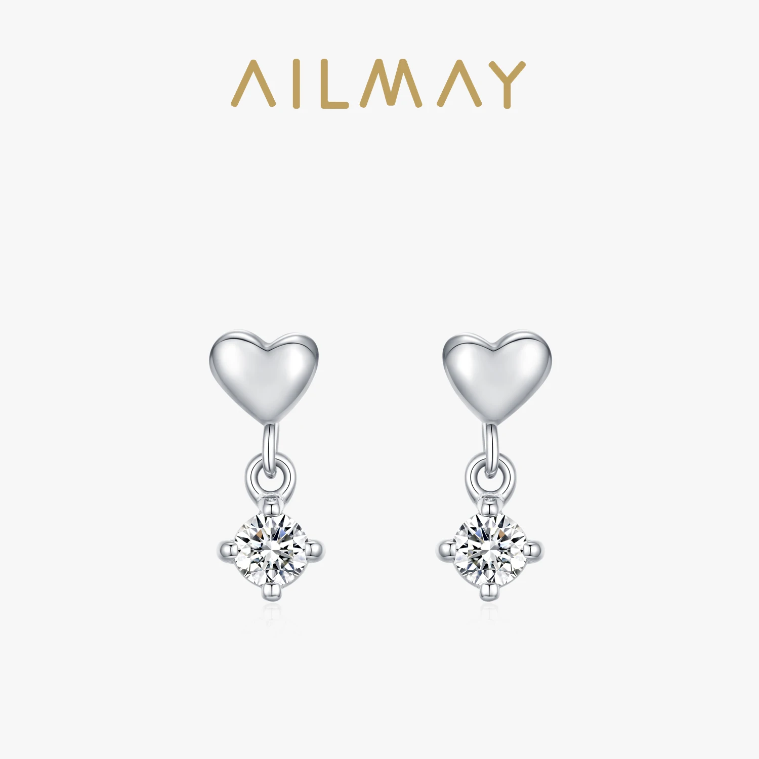 Ailmay 925 Sterling Silver Heart Shining Zircon Drop Earrings For Women Valentine Dangle Earring Mothers Day Jewelry Gift