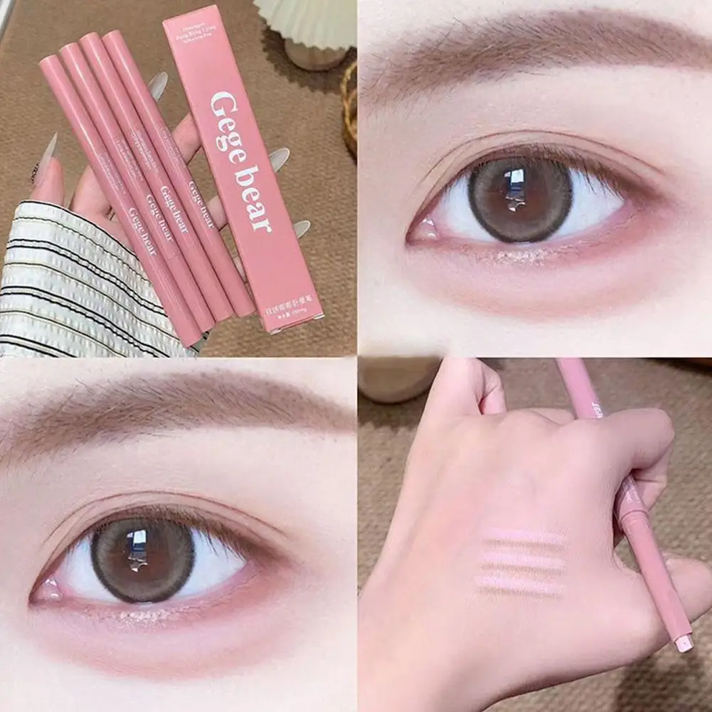 ゲゲベア 2-in-1 ハイライトシャドウ デュアルトーン シルクワームペン マット ブライトニング ライイングシルクワームペン ピンクブラウン ブラシ アイメイク