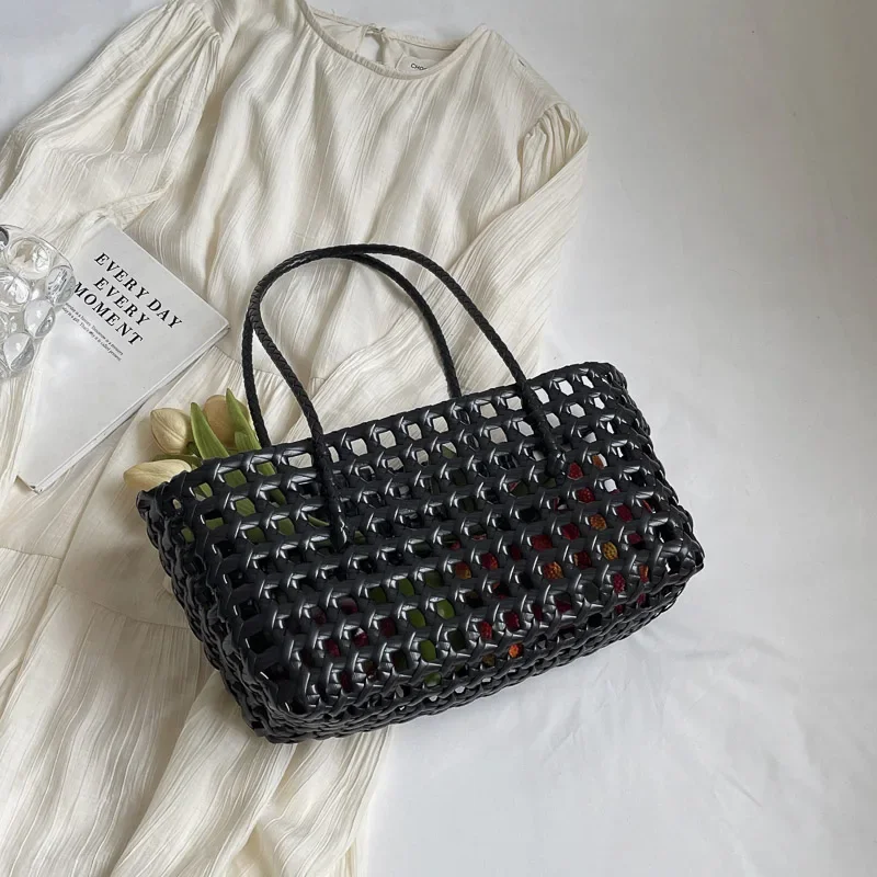 LEFTSIDE Small Solid Woven Tote Bag Women 5