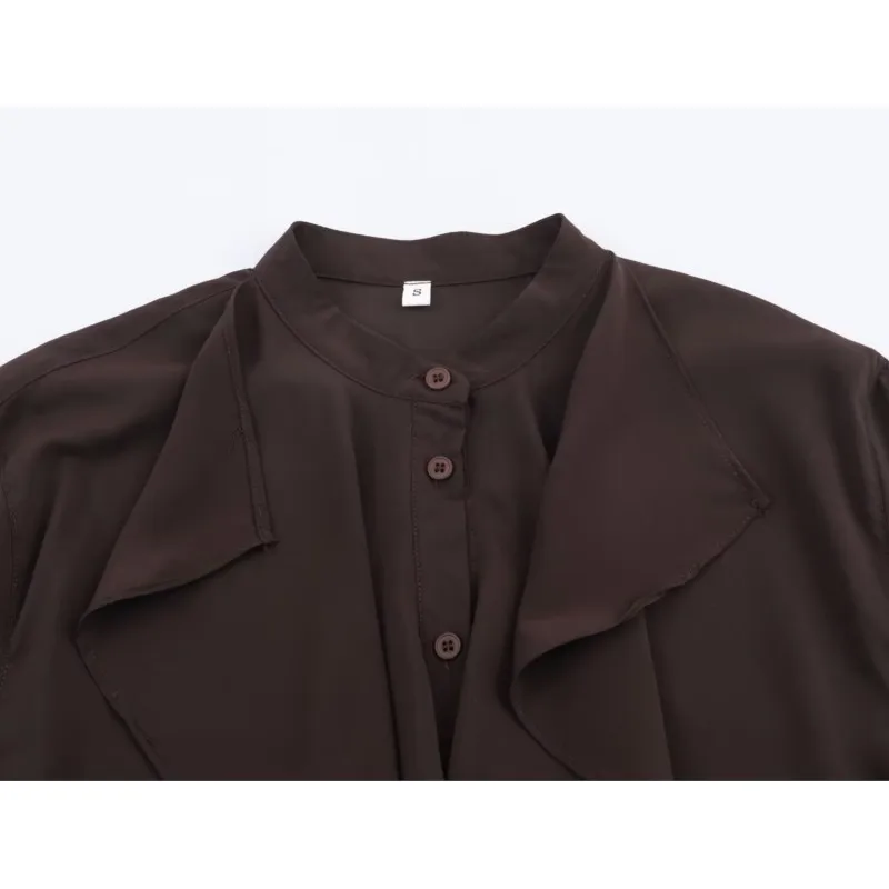 HipSeam Camicia da donna con collo arricciato Primavera Estate Manica lunga Casual Orlo dritto Camicia e camicette da donna Top chic femminili