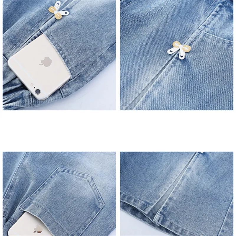 New Summer Kids Fashion Denim Shorts with Bows for Girls Casual Above Knee Denim Pants Tween Child Elegant Bowknot Mini Jeans