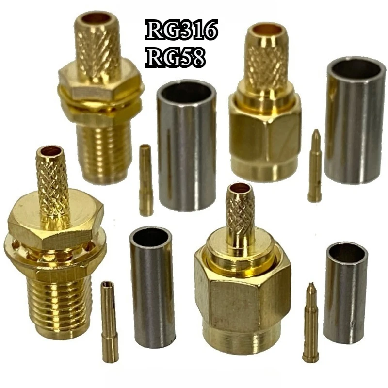 SMA Male Bulkhead Crimp Connector SMA Plug for RG174 RG316 RG58 LMR195 Coax Cable 50 Ohm Gold Plated