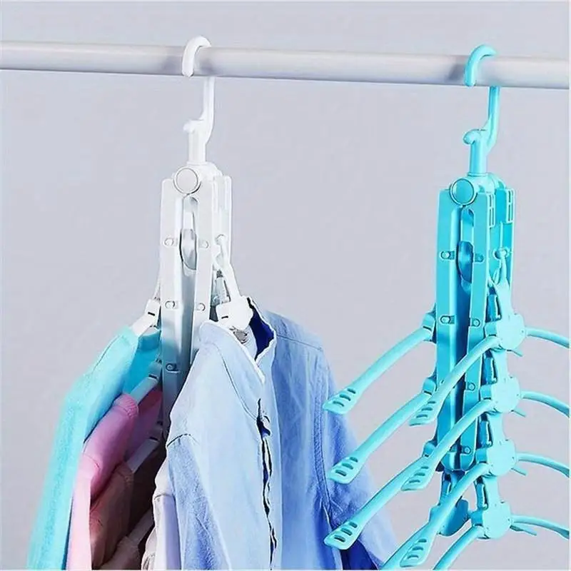 New Multifunctional Retractable Hanger Rack Folding Plastic Clothes Hanger Closet Clothing Storage Rack Drying Rack Color Random